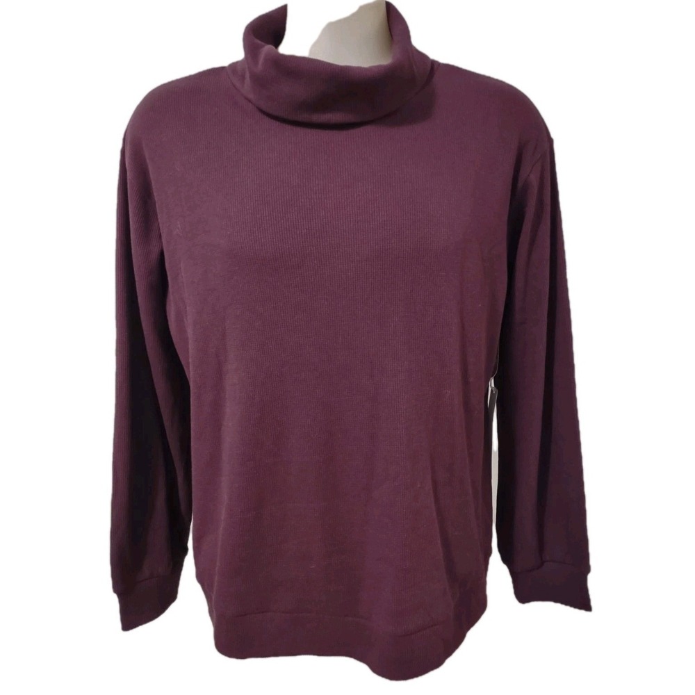 Caslon Exaggerated Turtleneck Women's Size 2X Sweater Maroon Waffle Long Sleeve